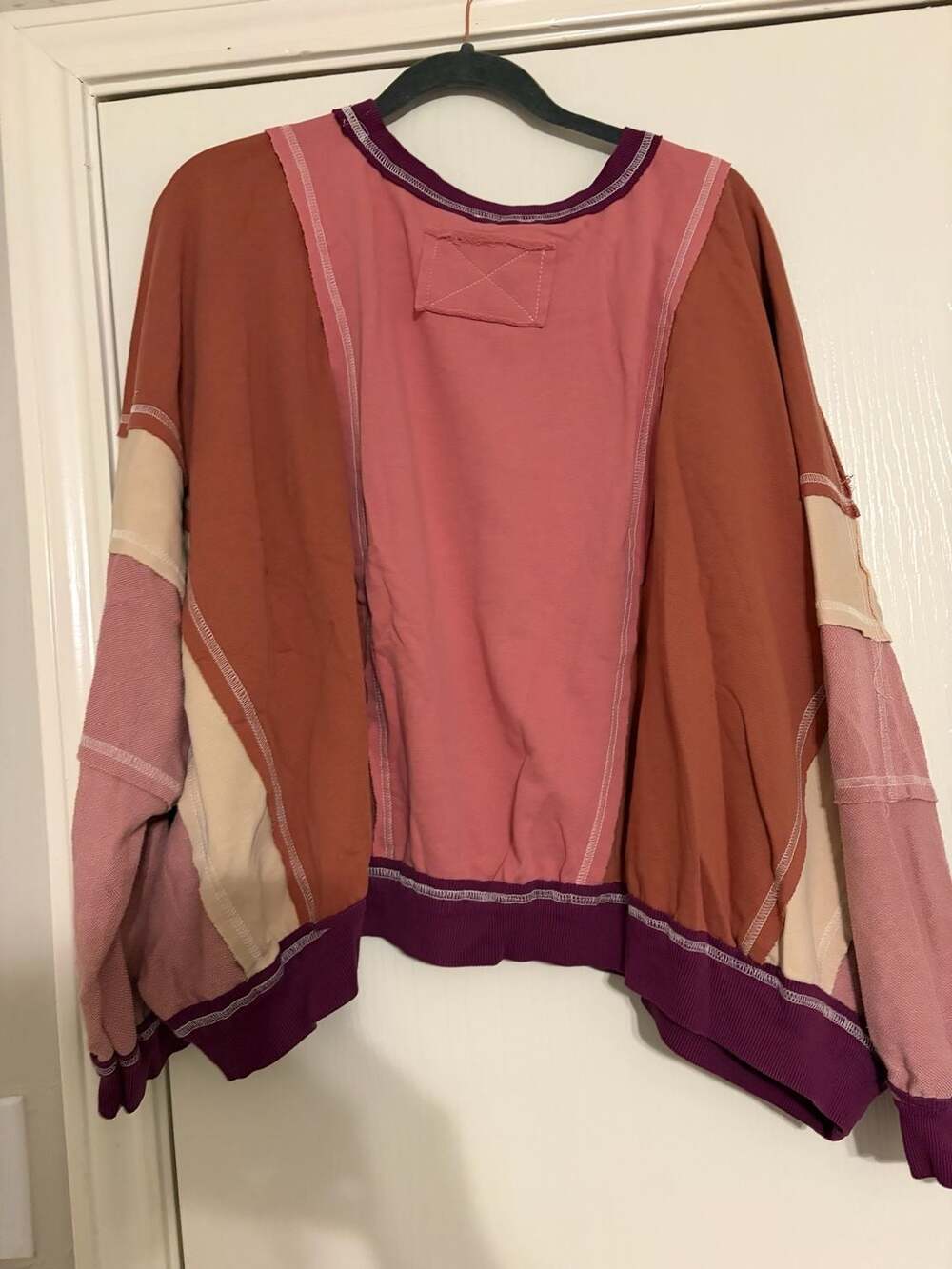 BIB! Colorblock Patchwork Sweatshirt Size M Pink Rust Cream